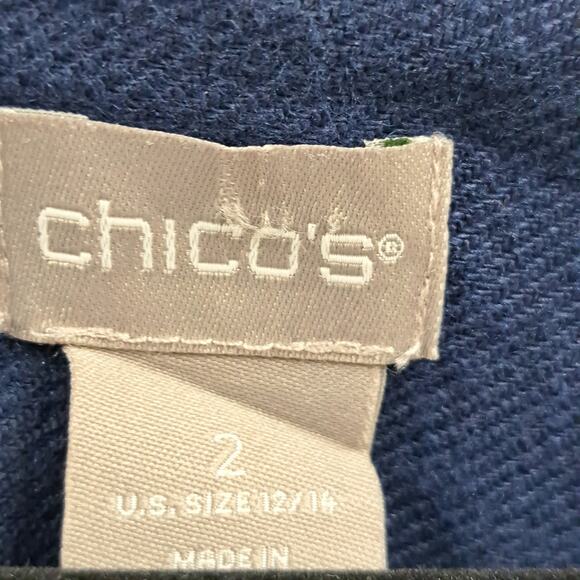 Chico's Utility Jacket 2 L Linen Snap Front 3/4 Tab Sleeve Lightweight Navy Blue - Picture 3 of 8